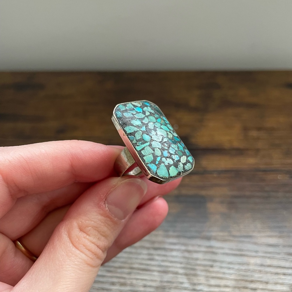 Turquoise Mosaic Silver Ring